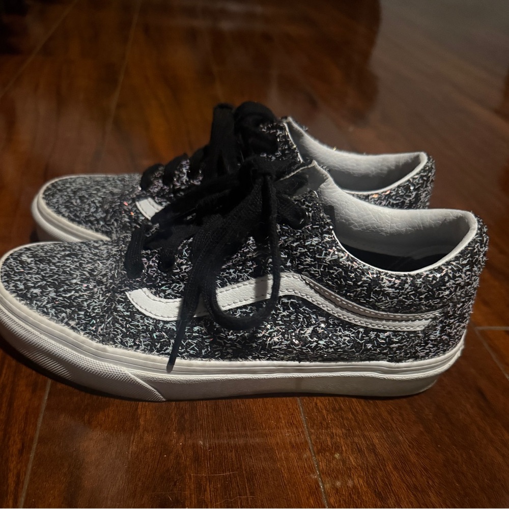 Black and White Vans Glitter